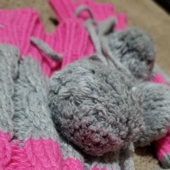 SOLD-Warm+Cozy-VICTORIA'S SECRET Pink Grey Striped Pom Knitted MukLuk Slippers - Picture 6 of 8